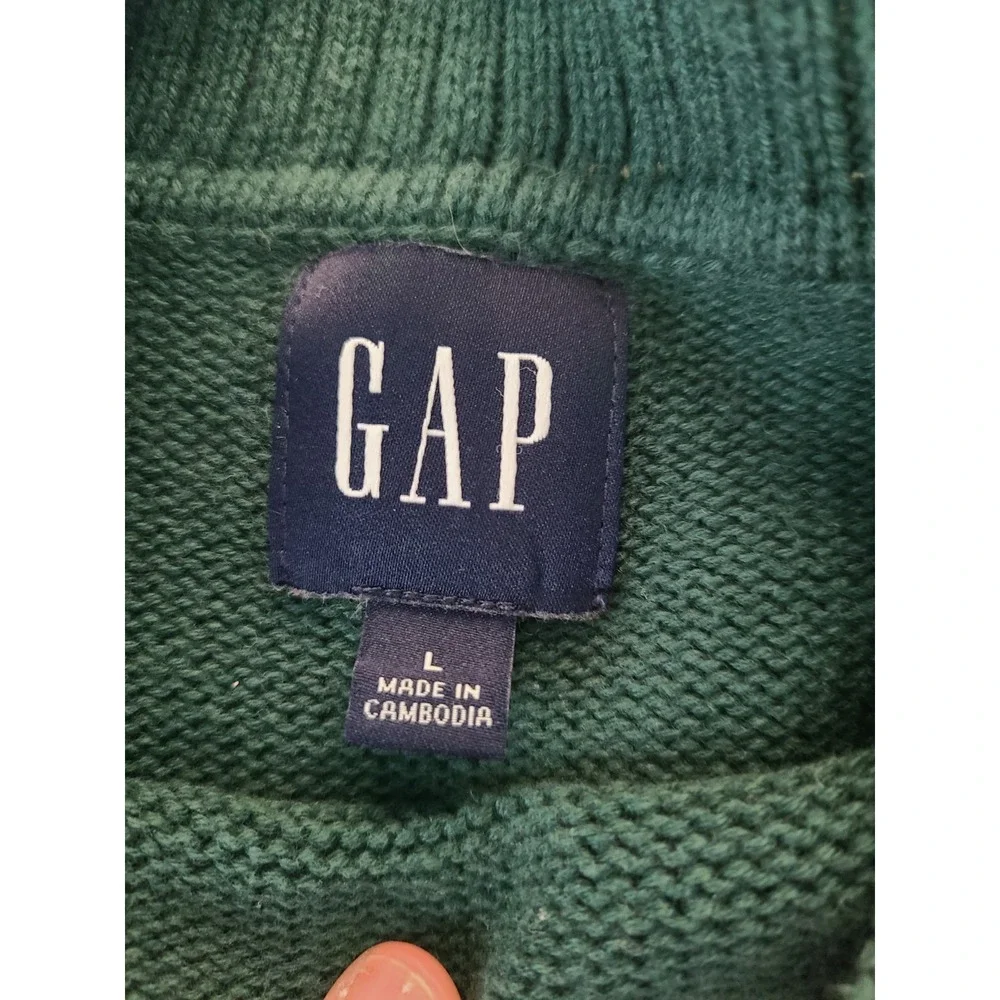 GAP Womens Forest Green Ribbed Crew Neck Side Slit Pullover Sweater Large